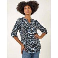 Roman Abstract Puff Print Stretch Top - Blue