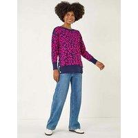 Roman Animal Print Button Knit Jumper - Fuchsia