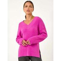 Roman V-Neck Fluffy Knit Jumper - Magenta