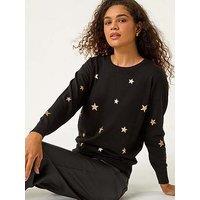 Roman Star Glitter Print Knit Jumper - Black