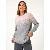 Roman Hotfix Colour Block Knitted Jumper - Light Pink