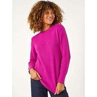 Roman Textured Curved Hem Jumper - Magenta