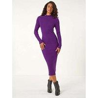 Roman Dusk Ribbed Button Knitted Midi Dress - Purple