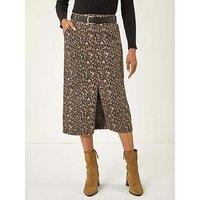 Roman Animal Print Stretch Midi Skirt - Brown