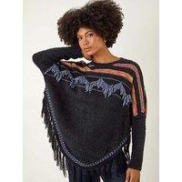 Roman Jacquard Tassel Knit Jumper - Black