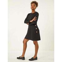 Roman Side Button Detail Swing Dress - Black