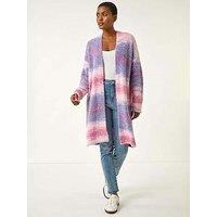 Roman Fluffy Stripe Longline Cardigan - Pink