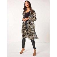 Roman Foil Leaf Print Plisse Kimono - Gold