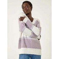 Roman V-Neck Stripe Knit Jumper - Lilac