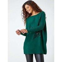 Roman Embellished Star Print Longline Jumper - Emerald