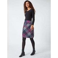Roman Elastic Waist Check Print Pocket A Line Skirt - Pink