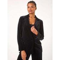 Roman Velvet Double Breasted Blazer - Black