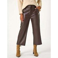 Roman Faux Leather Wide Leg Crop Trousers - Chocolate