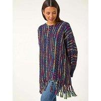 Roman Fringe Hem Knit Longline Jumper - Midnight Blue
