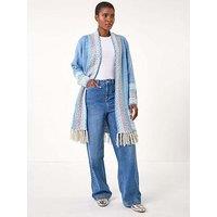 Roman Patterened Fringe Cardigan - Light Blue