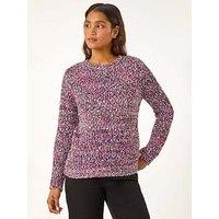 Roman Crew Neck Tape Yarn Knit Jumper - Magenta