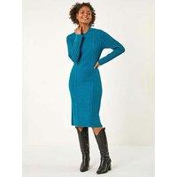 Roman Dusk Cable Knit Midi Jumper Dress - Teal