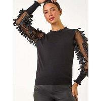 Roman Sheer Feather Sleeved Jumper - Black