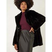 Roman Faux Fur Longline Coat - Black