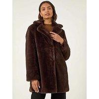 Roman Faux Fur Longline Coat - Chocolate