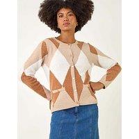 Roman Geometric Buttoned Knit Cardigan - Beige