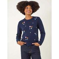 Roman Heart Embroidery Knit Jumper - Navy