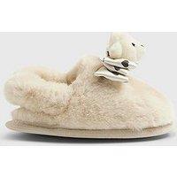 River Island Mini Mini Girls Bear Bow Slippers - Cream