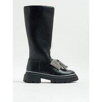 River Island Older Girls Diamante Bow Knee High Boots - Black