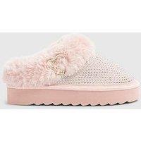 River Island Older Girls Heatseal Closed Toe Diamante Slippers - Pink