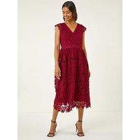 Roman Premium Crochet Lace Midi Dress - Burgundy
