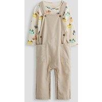 The Very Collection Transport Print Long Sleeve Tshirt And Dungaree Set - Cream