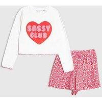 River Island Older Girls Sassy Club Long Sleeve Pyjamas - Pink