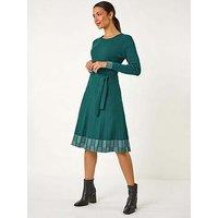 Roman Ribbed Stretch Knit Border Print Dress - Teal