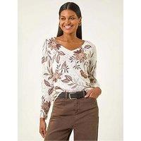 Roman Floral Print V-Neck Knit Jumper - Ivory