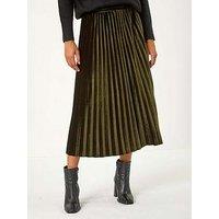 Roman Velvet Pleated Midi Skirt - Dark Green