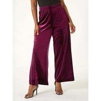 Roman Petite Wide Leg Velvet Stretch Trouser - Plum
