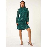 Roman Dusk All Over Fringe Shift Dress - Green