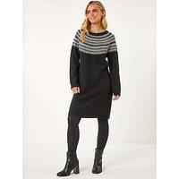 Roman Petite Fairisle Knit Jumper Dress - Black