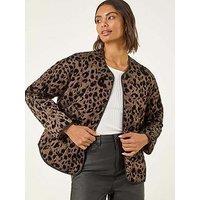 Roman Animal Print Flock Quilted Jacket - Brown
