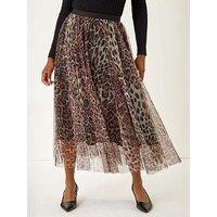 Roman Animal Print Mesh Layered Skirt - Chocolate