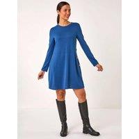 Roman Side Button Detail Stretch Swing Dress - Blue