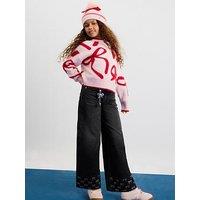 River Island Older Girls Fluffy Bow Jumper - Pink