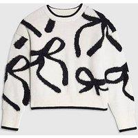 River Island Older Girls Fluffy Bow Jumper - White - Cream