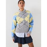 Tommy Hilfiger Alpaca Blend Argyle Crew Sweater - Light Grey