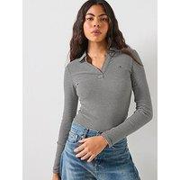 Tommy Jeans Slim Essential Ribbed Long Sleeve Polo - Black/White Stripe