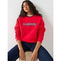 Tommy Jeans Applique Short Crew Sweater - Alert Red