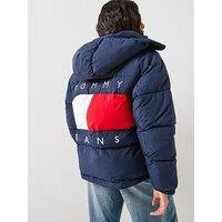 Tommy Jeans Hooded Flag Puffer Coat - Dark Night Navy Blue