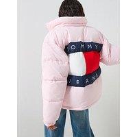 Tommy Jeans Hooded Flag Puffer Coat - Light Pink