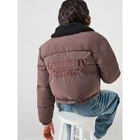 Tommy Jeans Teddy Collared Puffer Jacket - Walnut/Black