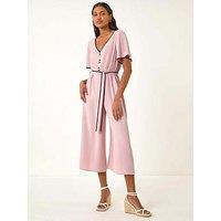 Roman Belted Wide Leg Jumpsuit - Light Pink